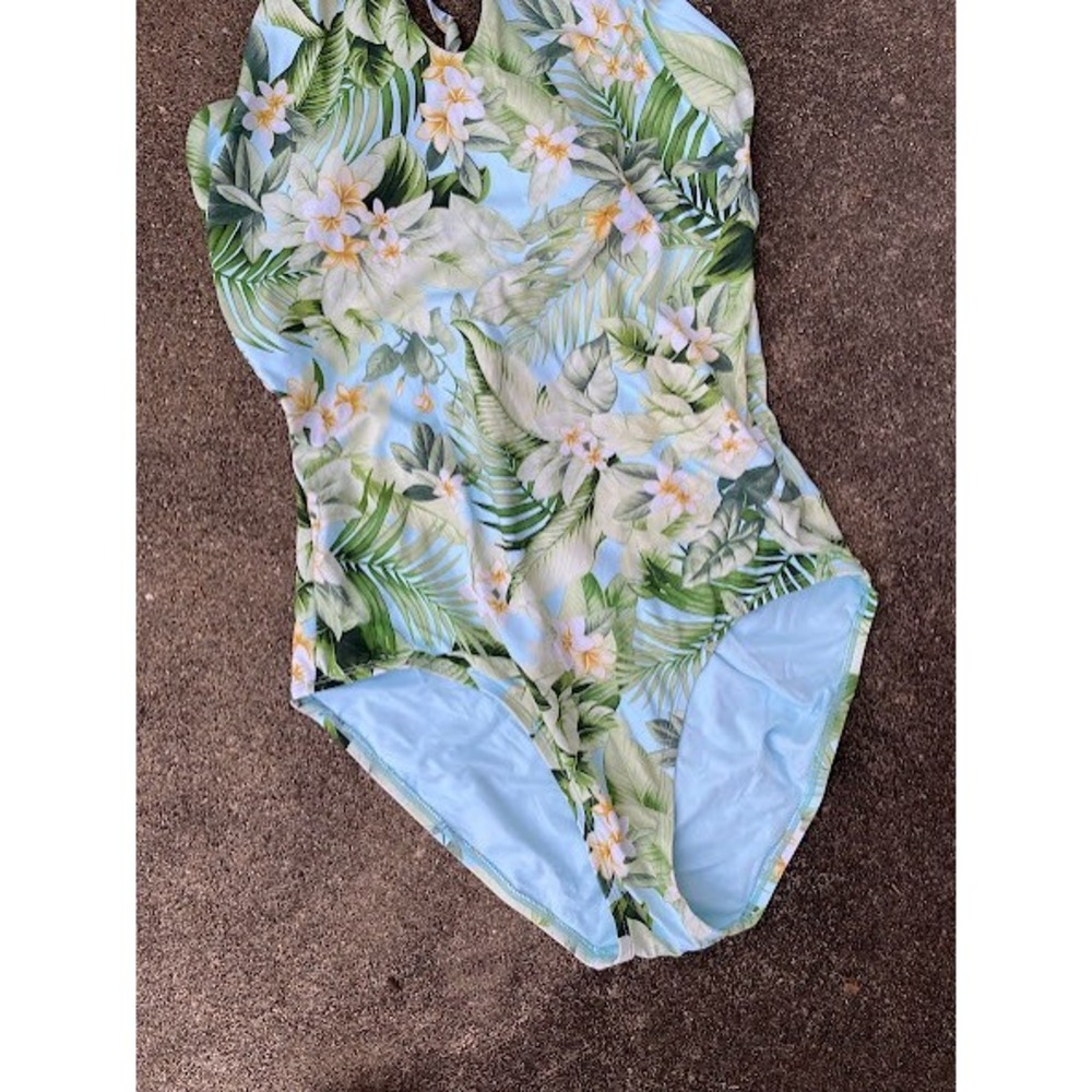 Tommy Bahama Womens Tropical Floral Palm Halter One Piece Swimsuit Blue Green 10 - Picture 6 of 9